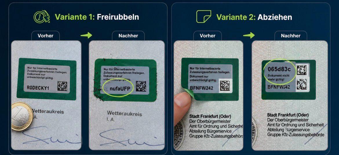 Entfernen der Schutzfolie für die Auto Online Abmelden